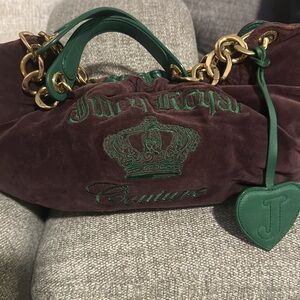 Vintage RARE HTF Juicy Couture brown and green velour handbag